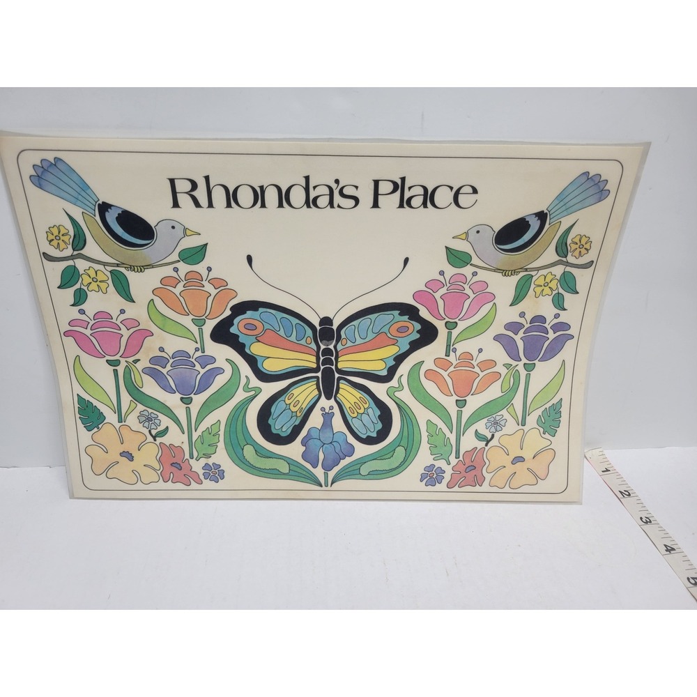 Vintage 1975 Russ‎ Berrie Butterfly Bird Placemat Rhonda's Place Retro 70s Art